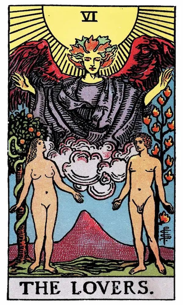 The Lovers tarot card — Rider-Waite-Smith deck