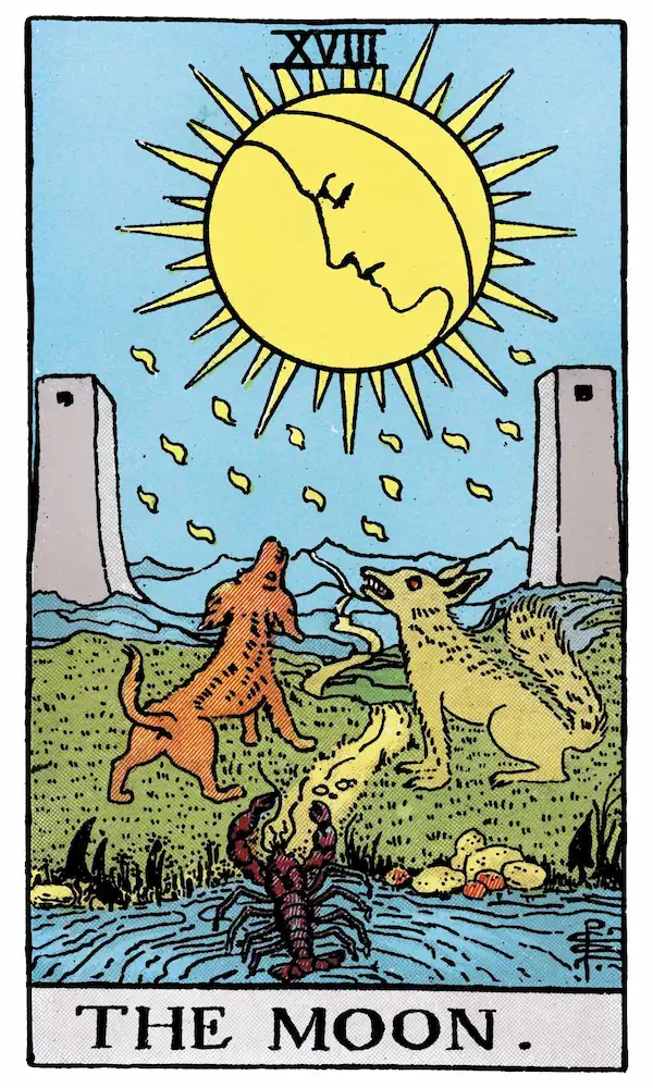 The Moon tarot card — Rider-Waite-Smith deck
