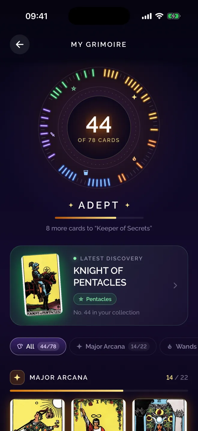 Grimoire screen in the Numen app
