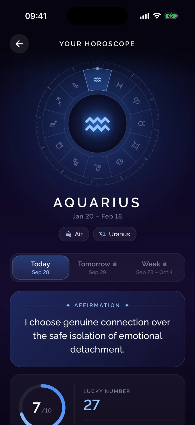 Horoscope screen in the Numen app