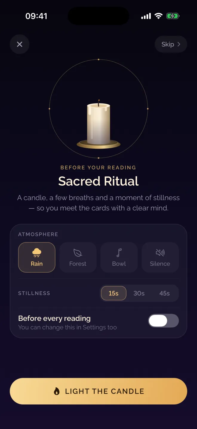 Sacred Ritual screen in the Numen app