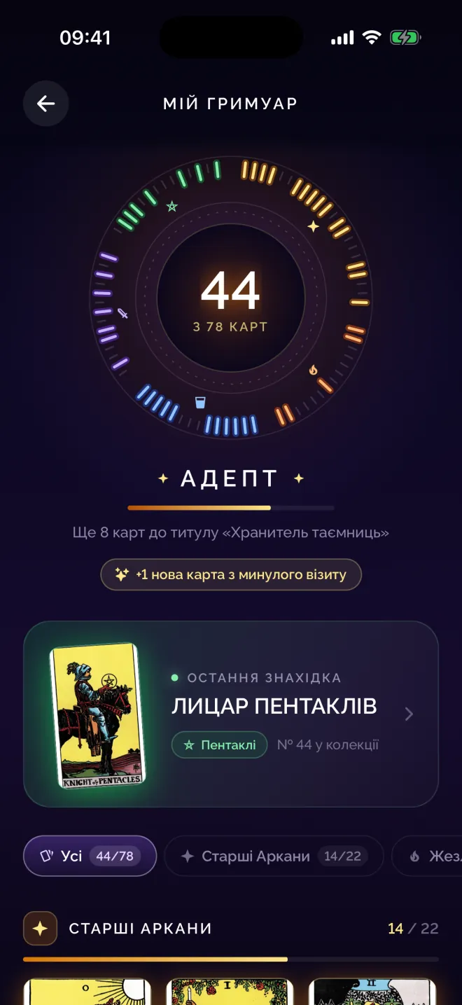 Екран «Грімуар» у додатку Numen